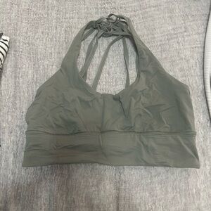Greenish/gray strappy lululemon sports bra, size 10.